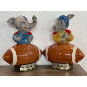 intage Jim Beam Football Decanter Bottles Elephant Donkey Set Empty ~ 1972
